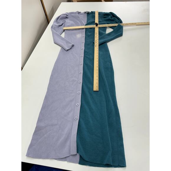 Busayo Dress Women Medium Purple‎ Blue Ribbed Sweater Knit Midi Button Wool - Picture 8 of 13